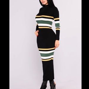 Fitted striped mock neck long sweater dress, new, small